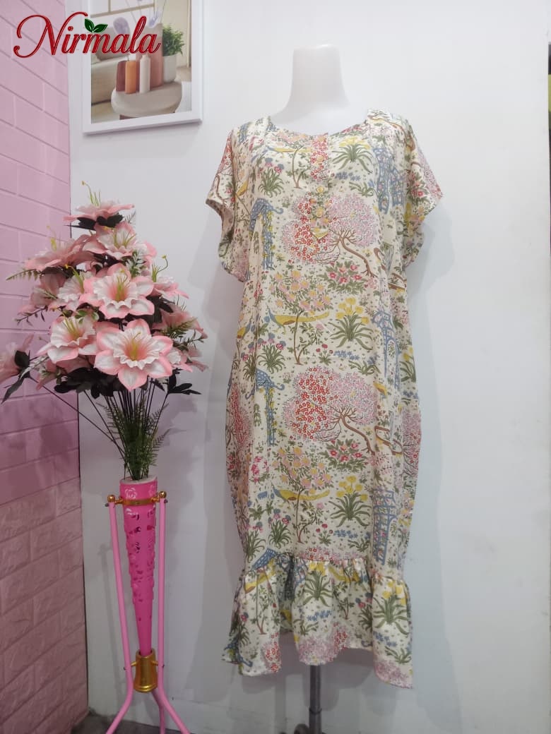 Botanical Garden Ruffle Hem House Dress