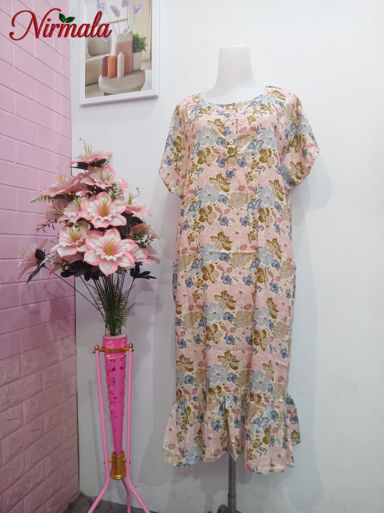Floral Pastel Ruffle Hem House Dress