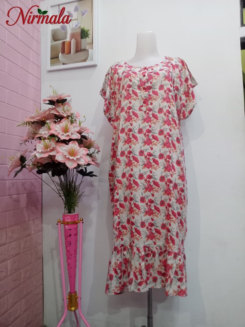 Pink Garden Ruffle Hem House Dress