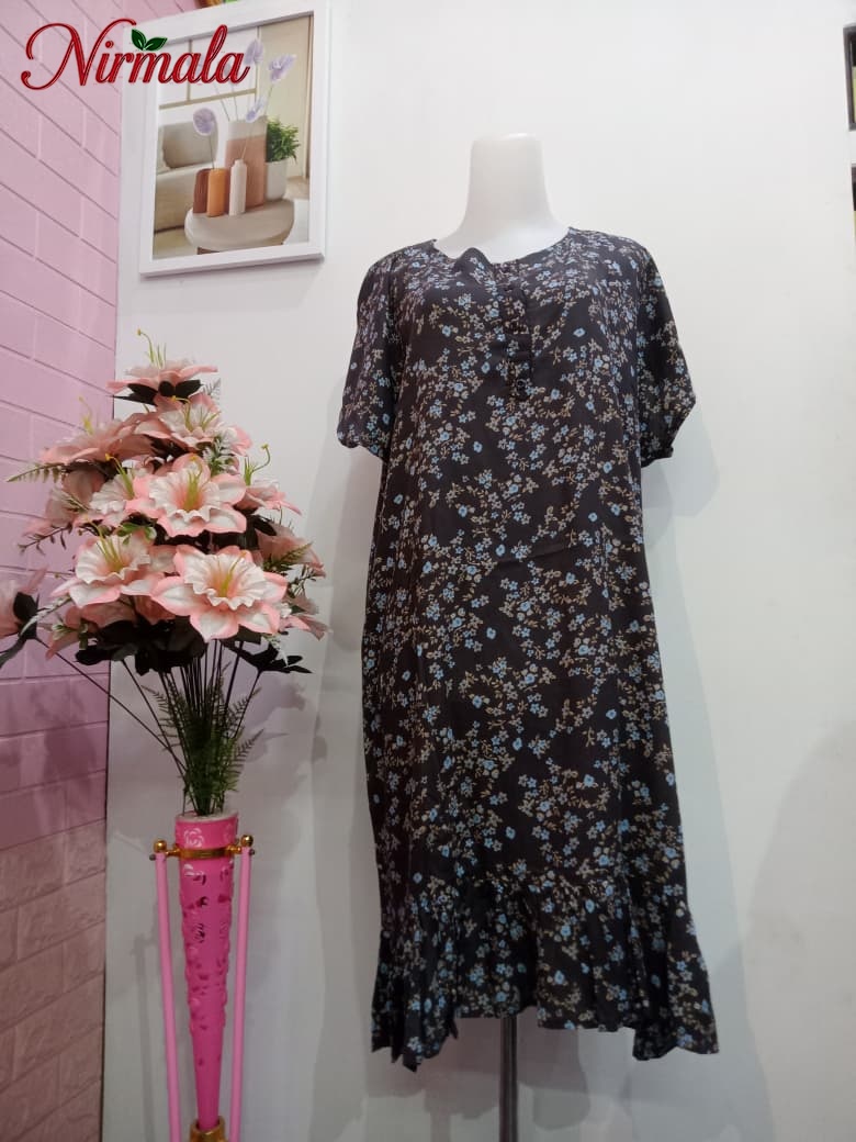 Floral Ruffle Hem House Dress