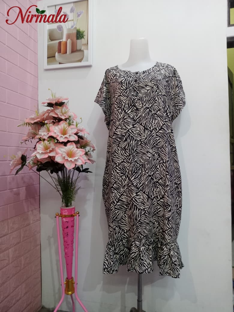Monochrome Zebra Ruffle Hem House Dress