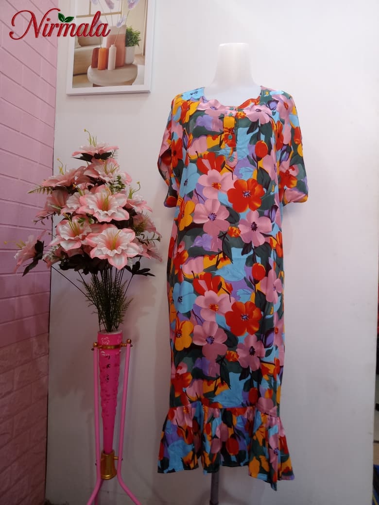 Vintage Daisy Ruffle Hem House Dress