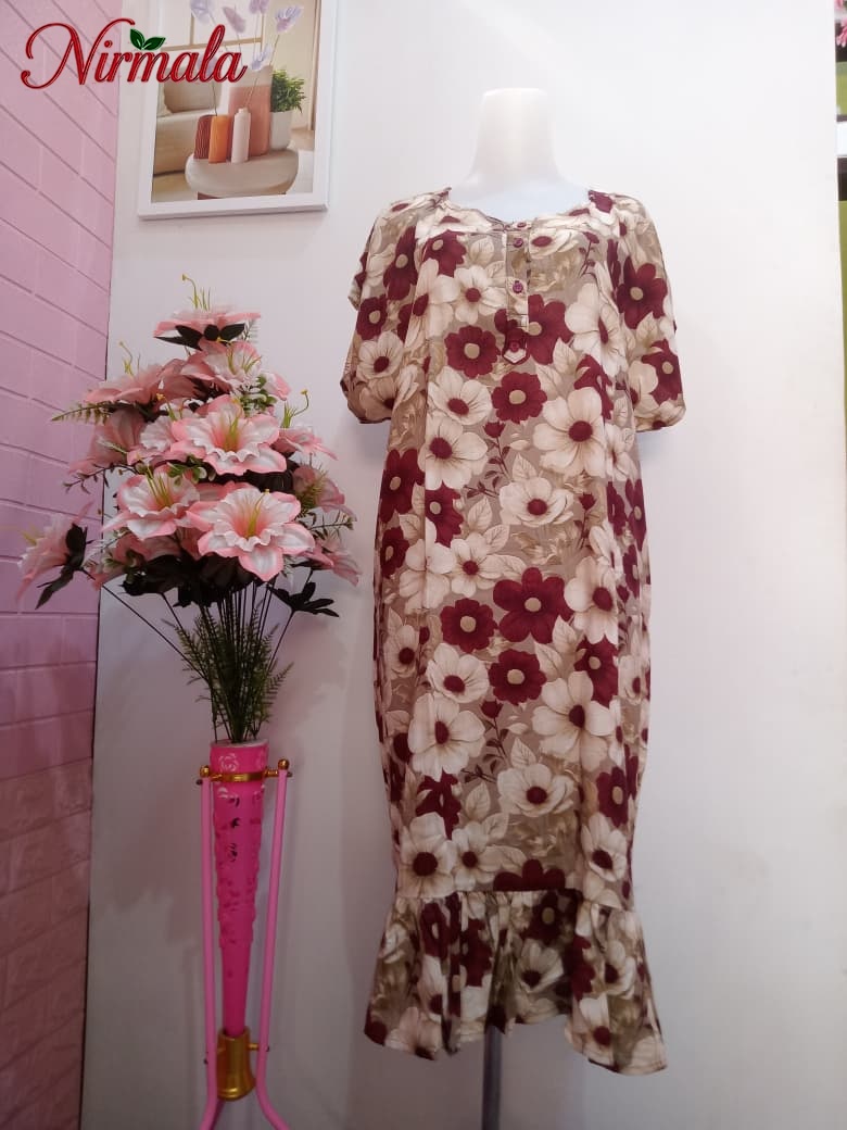 Vintage Floral Ruffle Hem House Dress