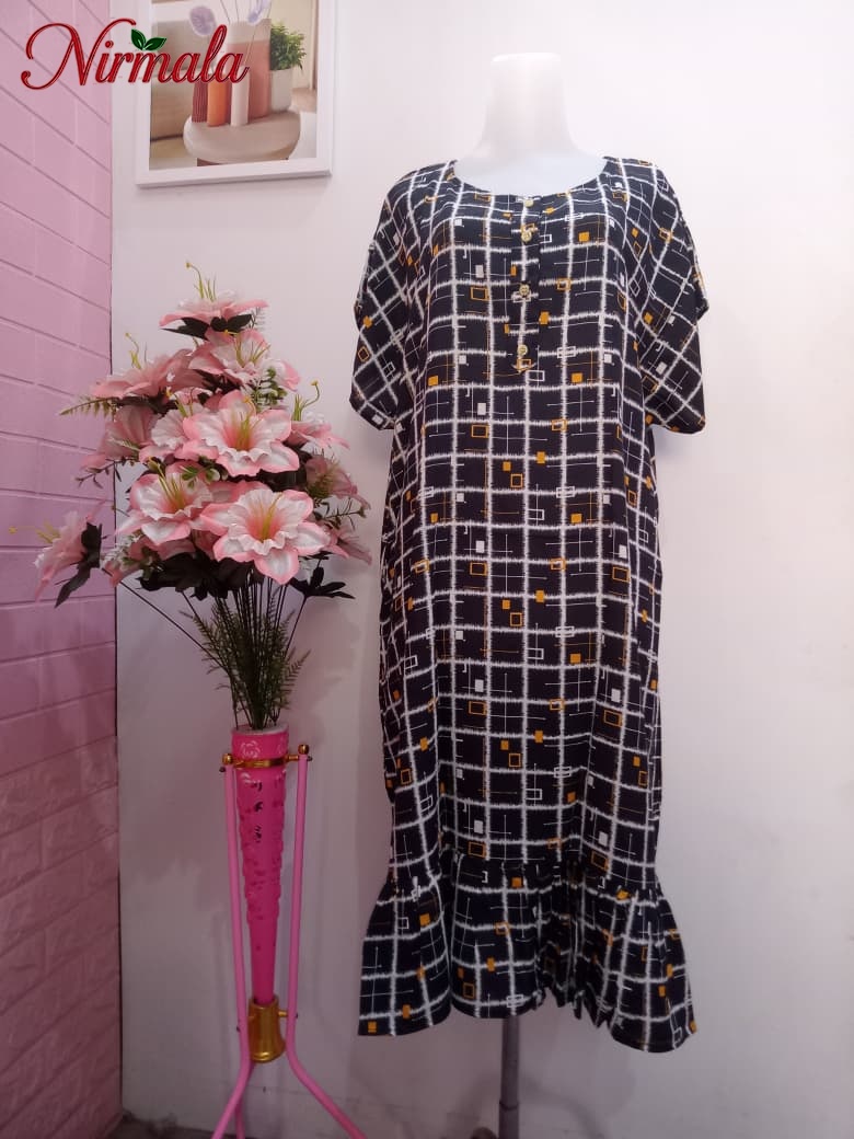 Soft Meadow Floral Ruffle Hem House Dress
