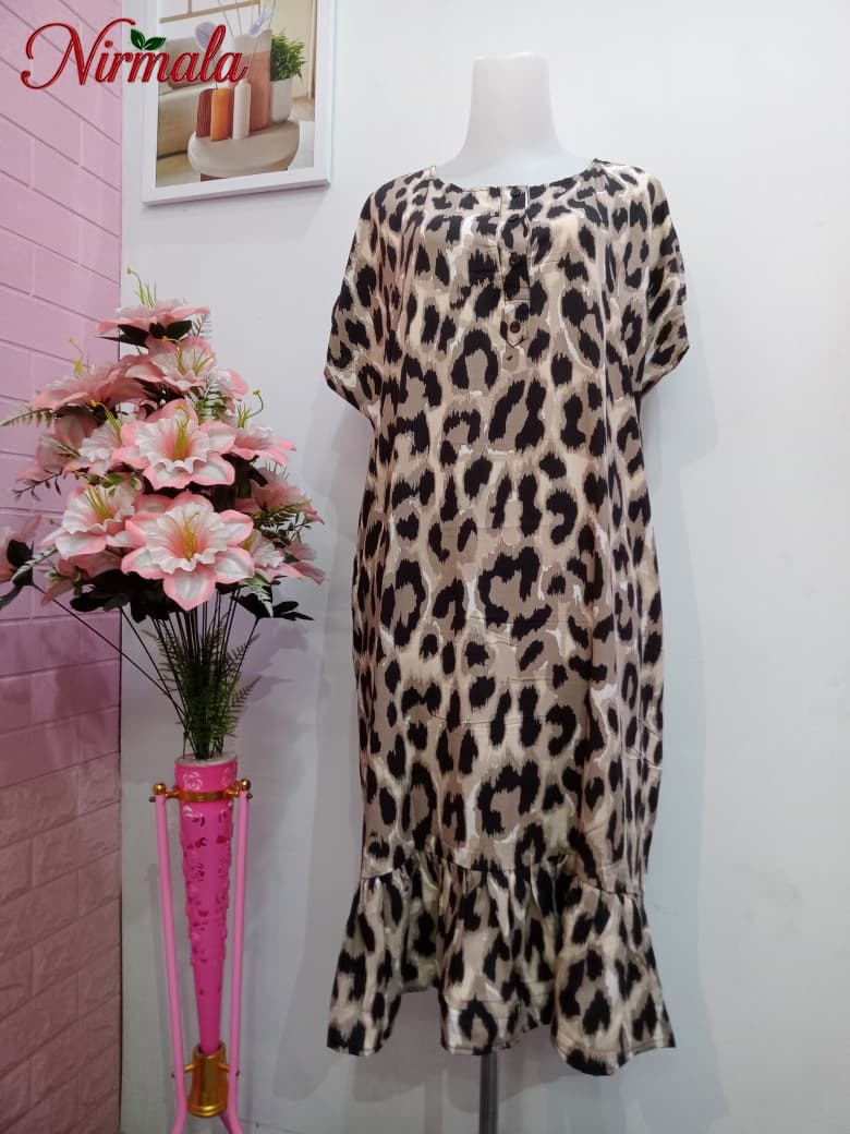 Wild Leopard Ruffle Hem House Dress