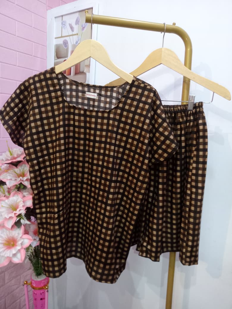 Classic Brown Checkered House Dress Set