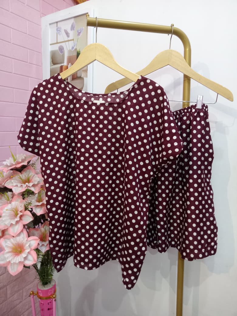 Burgundy Polka Dot House Dress Set