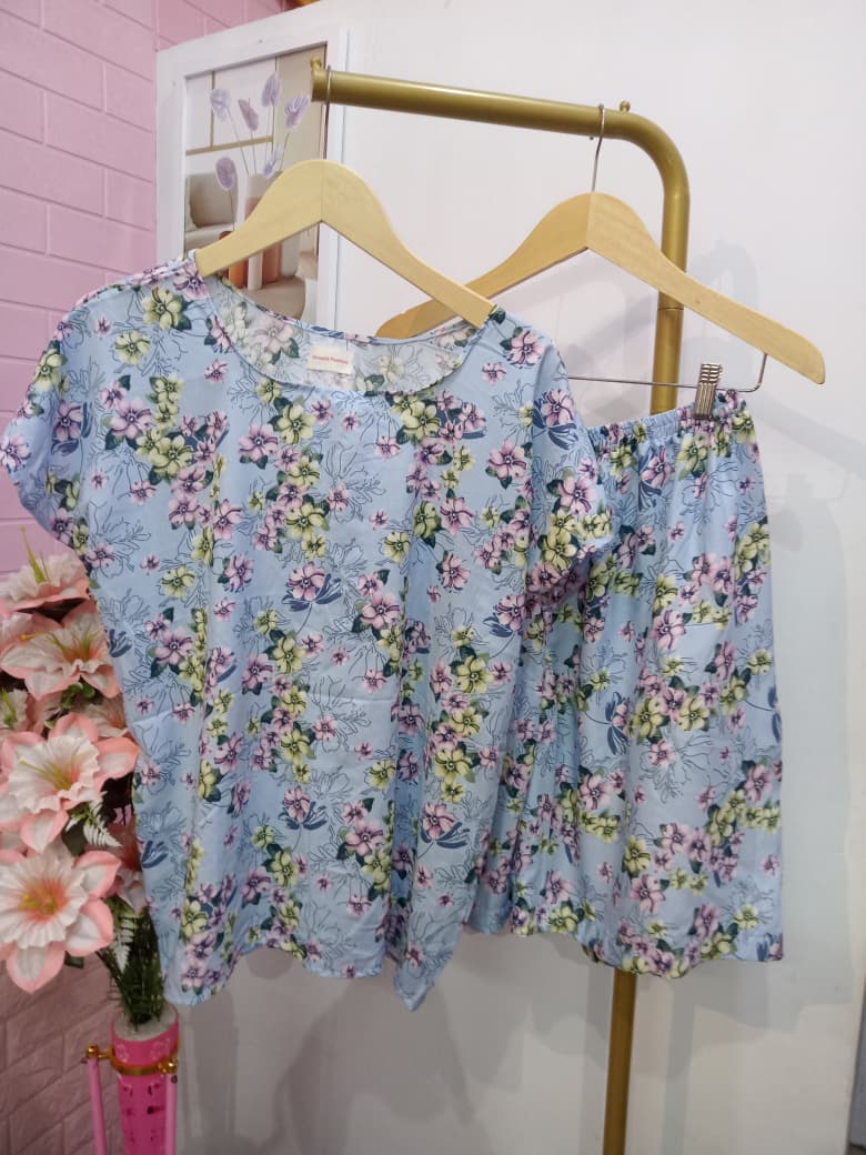 Sky Blossom Floral House Dress Set