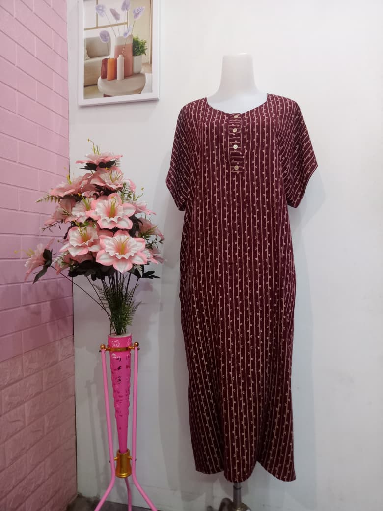 Burgundy Stripe Classic House Dress